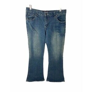 Sweet Girl Junior's Flair Leg Jean's Blue Denim Feathers 5-Pocket Size 11 X 32